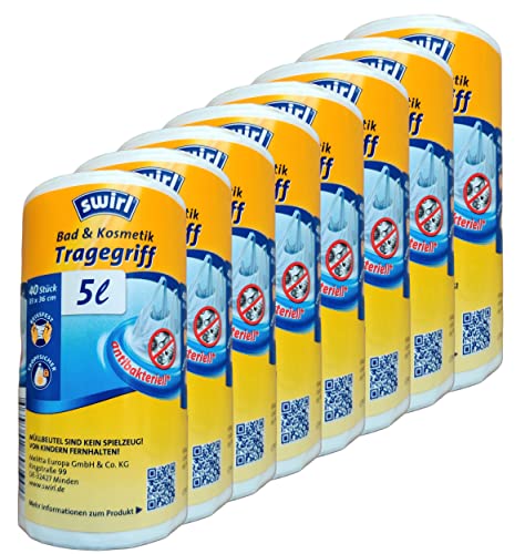 8x Swirl Tragegriff Müllbeutel 5L (40 stk./Rolle) hochkant für Bad & Kosmetik - 5 Liter von Swirl