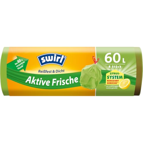 Swirl® Aktive Frische Müllbeutel 60 L Reißfest & Dicht Anti-Geruch 8 St. von Swirl