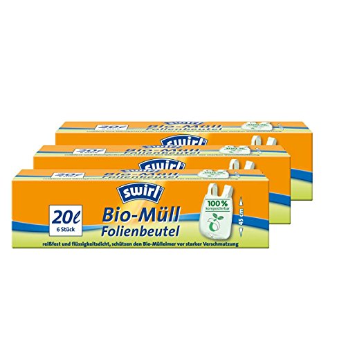 Swirl Bio-Müll Folien-Beutel 20l mit Tragegriff 6stk./Rolle (3er Pack) von Swirl