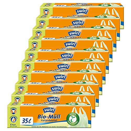 Swirl Bio-Müll Folien-Beutel 35l mit Tragegriff 6stk./Rolle (10er Pack) von Swirl