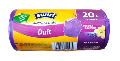 Swirl Duft-Müllbeutel Vanille-Lavendel 20 L Reißfest & Dicht - 14 Beutel/Rolle 20L - Sondergröße - 45x50cm von Swirl
