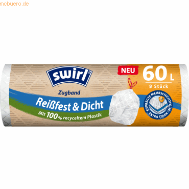 Swirl Müllsack mit Zugband 60l weiß 8 Stück von Swirl
