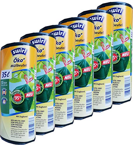 Swirl Öko Müllbeutel 35L - 6 Rollen - 12 Beutel/Rolle mit Zugband - 35 Liter - 72 Beutel Swirl Öko Müllbeutel 35L - 6 Rollen - 12 Beutel/Rolle mit Zugband - 35 Liter - 72 Beutel von Swirl