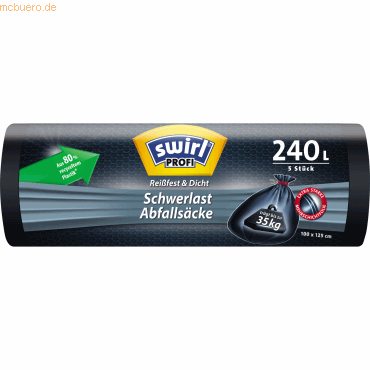 Swirl Schwerlast-Abfallsack 240l schwarz 5 Stück von Swirl