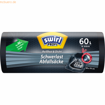 Swirl Schwerlast-Müllsack Profi Schwerlast 60l schwarz 12 Stück Swirl Schwerlast-Müllsack Profi Schwerlast 60l schwarz 12 Stück von Swirl