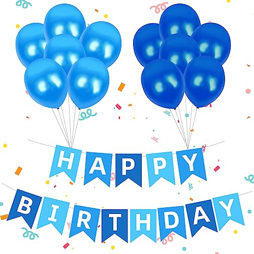 Happy Birthday Girlande, Blau Happy Birthday Wimpelkette Banner Luftballons für Männer Jungen Frauen Mädchen Geburtstagsdekoration von SwirlColor