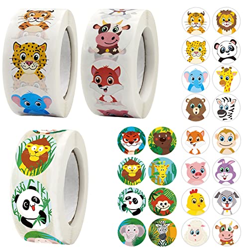 Sticker Tiere Kinder, 1500 Stück Niedliche Runde Tieraufkleber, Belohnungssticker Kinder Aufkleber Set mit 24 Tierdesigns sticker Lehrer Sticker Party Belohnungsaufkleber Tiere von SwirlColor
