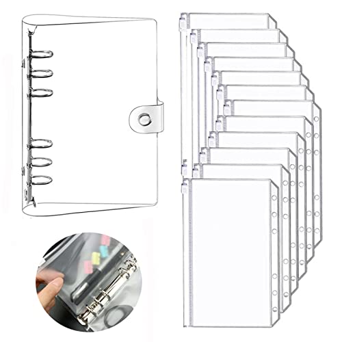 SwirlColor 6Ring Binder, A6 wasserdichte Ringbuchordner Dokumentenordner Transparente Aktenordner mit Reißverschluss Geldsparmappe 12 Stück, mit Binder Schale 1 Stück von SwirlColor