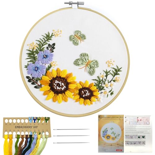 SwirlColor Embroidery Kit, Sonnenblume Schmetterling Muster Stickerei Starter Kit Einfache Kreuzstich Kits mit Stickerei Tuch und Reifen, Nadeln, farbige Fäden und Anleitung SwirlColor Embroidery Kit, Sonnenblume Schmetterling Muster Stickerei Starter Kit Einfache Kreuzstich Kits mit Stickerei Tuch und Reifen, Nadeln, farbige Fäden und Anleitung von SwirlColor