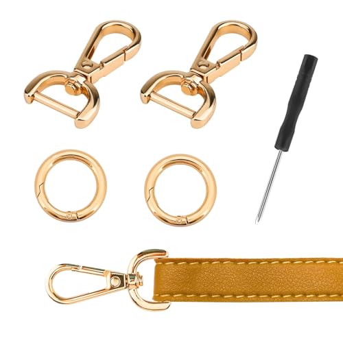 SwirlColor Karabinerhaken mit Drehgelenk, 2 Stück D-Ringe Karabiner mit Drehgelenk und 2 Stück Feder O Ringe mit einem Schraubendreher für Geldbörse Crossbody Handtasche DIY Zubehör -Gold von SwirlColor