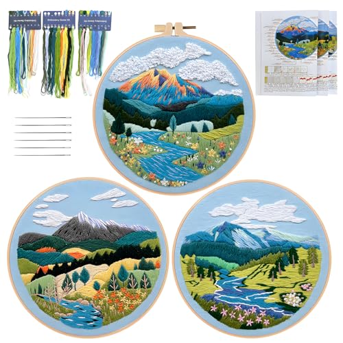 SwirlColor Sticken Set Erwachsene 3Sets, ausgezeichnete Stickerei Stoff Brillante Stickerei Kit für Anfänger mit Stickerei Faden Stickerei Hoop mit Landschaft SwirlColor Sticken Set Erwachsene 3Sets, ausgezeichnete Stickerei Stoff Brillante Stickerei Kit für Anfänger mit Stickerei Faden Stickerei Hoop mit Landschaft von SwirlColor