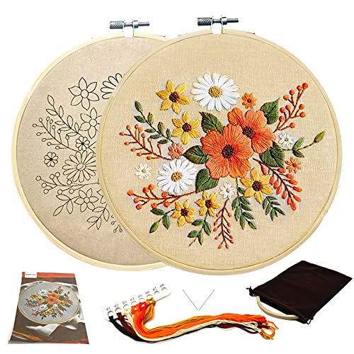 Stickset Erwachsene Blumenblatt Leinen DIY Stickerei mit Muster, Bedienungsanleitung, Faden, Nadel, 1 Reifen von SwirlColor