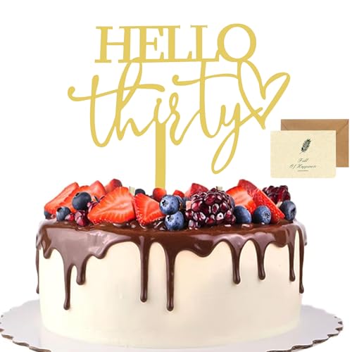 SwirlColor Tortendeko 30 Geburtstag Frau, Personalisierte Hello Thirty Cake Topper 30 Geburtstag Gold Acryl Geburtstagsdeko 30 Geburtstag Dekorationen mit einer Karte von SwirlColor