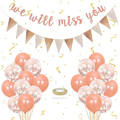We Will Miss You Deko, Glitzer Rose Gold Abschlussdekorationen Banner Ruhestand Banner Dreieck Flagge Banner mit 20 Stück Konfetti Ballons für Ruhestand Abschluss Abschluss Party Dekorationen We Will Miss You Deko, Glitzer Rose Gold Abschlussdekorationen Banner Ruhestand Banner Dreieck Flagge Banner mit 20 Stück Konfetti Ballons für Ruhestand Abschluss Abschluss Party Dekorationen von SwirlColor