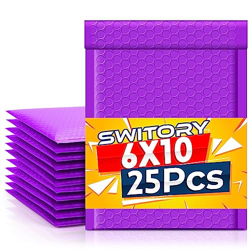 Switory 25pcs Polsterumschläge 15.2cmx22.9cm Versandtaschen, Gepolsterte Umschläge Bubble Lined Poly Mailer Selbstversiegelnde Lila für die Verpackung von Switory