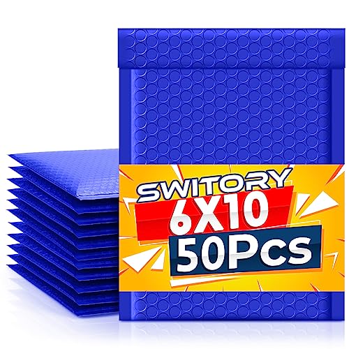 Switory 50 Stück Versandtaschen A5 Polsterumschläge 15,3 cm x 26,9 cm Poly Bubble Mailer Gepolsterte Umschläge Bubble Lined Poly Mailer Selbstversiegelnde für Verpackung Blau von Switory