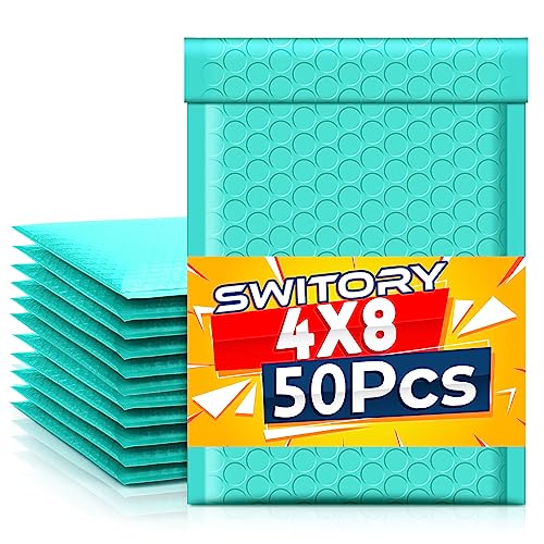 Switory 50pcs 10.2x17.7cm Versandtaschen, Polsterumschläge Gepolsterte Umschläge Bubble Lined Poly Mailer Selbstversiegelnde Blaugrün für die Verpackung von Switory