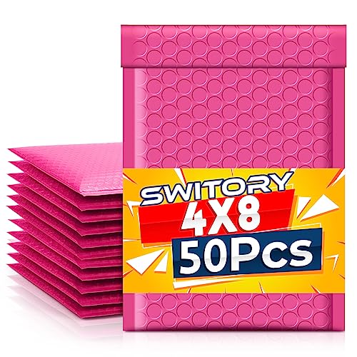 Switory 50pcs 10.2x17.7cm Versandtaschen, Gepolsterte Umschläge Bubble Lined Poly Mailer Selbstversiegelnde Schwarz für die Verpackung von Switory