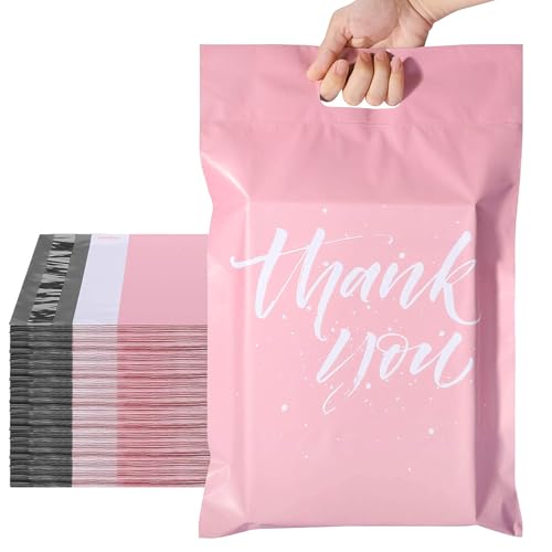 Switory Versandtaschen 10,3X13" (262x330mm) Thank You Pakettüten Umschläge mit Griff, Verpackungstasche für Kleidung, Selbstklebend, Leicht zu tragen, Wasserdicht und reißfest, Rosa, 25 Stück von Switory