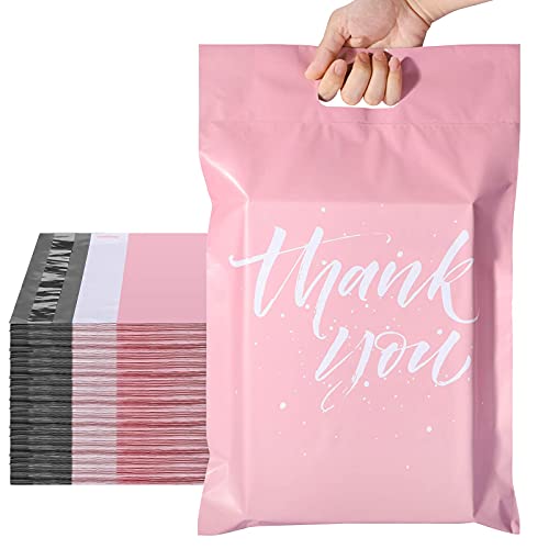 Switory Versandtaschen 12X15,5" (305x394mm), 100 Stück, Umschläge mit Griff, Verpackungstasche für Kleidung, selbstklebend, leicht zu tragen, wasserdicht und reißfest, rosa (thank you) von Switory
