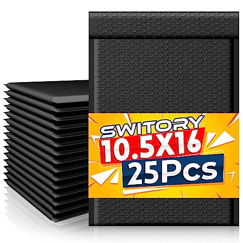 Switory Versandtaschen mit Luftpolsterfolie für CDs & Schmuck & Kosmetik - selbstklebende, gepolsterte Umschläge - Schwarz -26,7 cm x 38 cm - 25 Stück von Switory