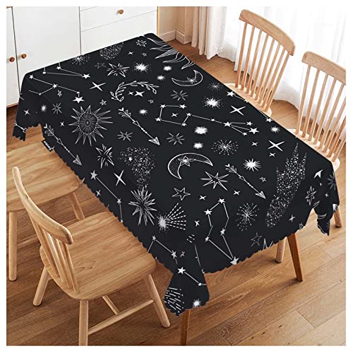 Swono Rechteckige Tischdecke, Sonne und Mond, Tischdecke, 132 x 178 cm, Sterne, Sonne, Mond, Sternbild, Galaxie, Weltraum, Tischdecke für rechteckige Tische, dekorative Tischdecke für Esszimmer, von Swono