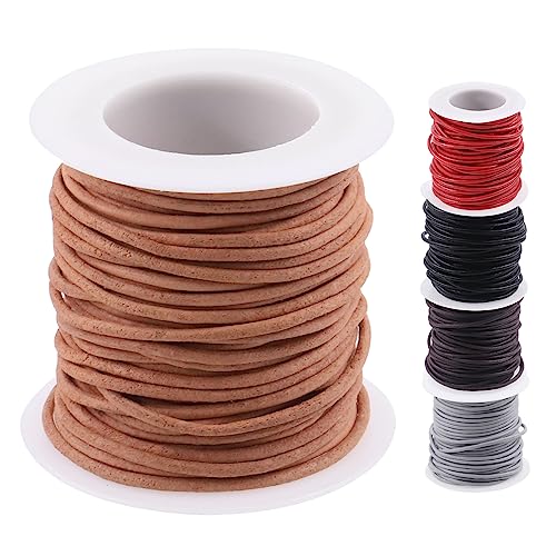 Swpeet 1 Rolle 2mm x 11Yard natürliche Farbe Leder Seil, Handwerk Runde Rindsleder, Schmuck Leder Cord, natürliche Rohhaut Seil für Schmuck Machen, Schnürsenkel, geflochtene Armbänder, vielseitige von Swpeet