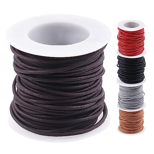 Swpeet 1 Rolle 2mm x 11Yard tief Retro Farbe Leder Seil, Handwerks Runde Rindsleder, Schmuck Leder Cord, natürliche Rohhaut Seil für Schmuck Machen, Schnürsenkel, geflochtene Armbänder von Swpeet