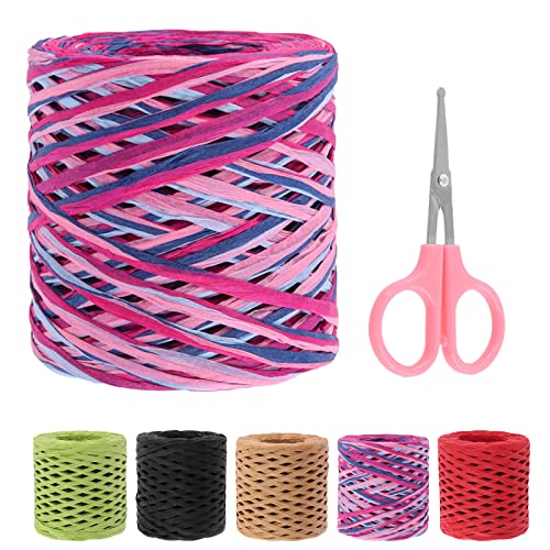 Swpeet 1-Rolle Schöne Rose Red 218 Yards Raffia Papier Handwerksband mit Schere Assortiment Kit, natürliche Raffia String Kraft Craft Packing Paper Twine von Swpeet