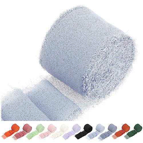 Swpeet 1 Rolle hellblau Haze ca. 1,5 "x 11Yard handgemachte Fransen Chiffon Band, Fransen Stoff Bänder, handgefertigte Sand & Nude Band für Geschenkverpackungen, Kunsthandwerk, Dekorieren von Swpeet