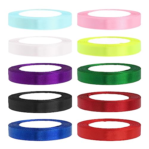 Swpeet 10 Rollen 10 Farben 2/5" x 25 Yards Single Faced Polyester Ribbon Fabric Satin Ribbon Assortment Kit, Geschenkpapier Bänder für Geschenkverpackungen, Kunsthandwerk- Gesamtlänge 250 Yards von Swpeet