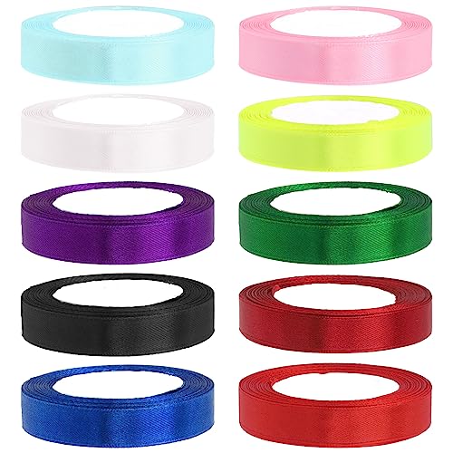 Swpeet 10 Rollen 10 Farben 4/5" x 25 Yards Single Faced Polyester Ribbon Fabric Satin Ribbon Assortment Kit, Geschenkpapier Bänder für Geschenkverpackungen, Kunsthandwerk - Gesamtlänge 250 Yards von Swpeet