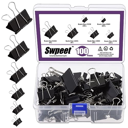 Swpeet 100 Stück schwarze Metallklammern, Büroklammern, Faltklammern, Papierklemmen, 6 Größen XL, L, M, S, XS und Mikro, für Büro, Zuhause, Schule, Klassenzimmer Swpeet 100 Stück schwarze Metallklammern, Büroklammern, Faltklammern, Papierklemmen, 6 Größen XL, L, M, S, XS und Mikro, für Büro, Zuhause, Schule, Klassenzimmer von Swpeet