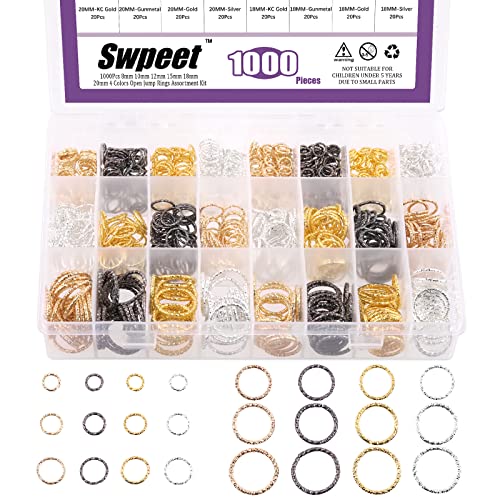 Swpeet 1000 Stück 4 Farben 6 Größen 8/10/12/15/18/20 mm gedrehte offene Biegeringe Kit für Schmuckherstellung, O-Ringe-Verbindungsstücke, Schmuckstücke für Ohrringe, Armbänder, Halsketten, Anhänger Swpeet 1000 Stück 4 Farben 6 Größen 8/10/12/15/18/20 mm gedrehte offene Biegeringe Kit für Schmuckherstellung, O-Ringe-Verbindungsstücke, Schmuckstücke für Ohrringe, Armbänder, Halsketten, Anhänger von Swpeet