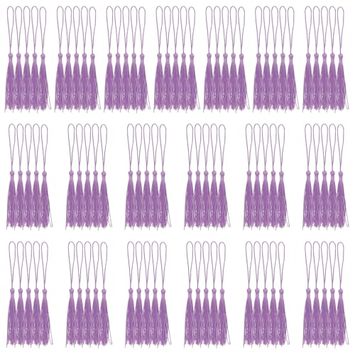 Swpeet 100pcs Licht lila 13cm / 5 Zoll seidig handgefertigte weiche Floss kleine Handwerk Tassels Kit, Lesezeichen Tassels mit Cord Loop Mini mit Schleifen für Schmuck Herstellung von Swpeet