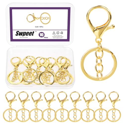 Swpeet 10pcs Gold Hummer Claw Verschlüsse mit Schlüsselanhänger und Flat Split Schlüsselanhänger Ring Sortiment Kit, Schwenkverschlüsse Haken Clips Schwenkschnapps Haken für Taschengurt Swpeet 10pcs Gold Hummer Claw Verschlüsse mit Schlüsselanhänger und Flat Split Schlüsselanhänger Ring Sortiment Kit, Schwenkverschlüsse Haken Clips Schwenkschnapps Haken für Taschengurt von Swpeet