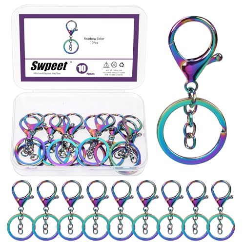 Swpeet 10pcs Iridescent Farbe Hummer Klaue Verschlüsse mit Schlüsselanhänger und Flach Split Schlüsselanhänger Ring Sortiment Kit, Schwenkverschlüsse Haken Clips Schwenkschnapps Haken für Taschengurt Swpeet 10pcs Iridescent Farbe Hummer Klaue Verschlüsse mit Schlüsselanhänger und Flach Split Schlüsselanhänger Ring Sortiment Kit, Schwenkverschlüsse Haken Clips Schwenkschnapps Haken für Taschengurt von Swpeet