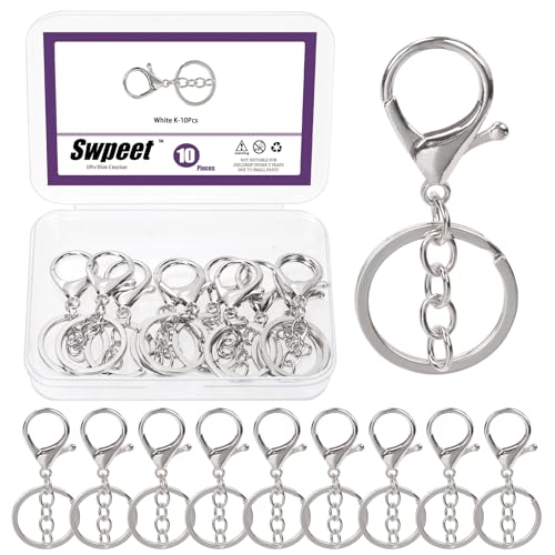 Swpeet 10pcs Silber Hummer Claw Verschlüsse mit Schlüsselanhänger und Flat Split Schlüsselanhänger Ring Sortiment Kit, Schwenkverschlüsse Haken Clips Schwenkschnapps Haken für Taschengurt Swpeet 10pcs Silber Hummer Claw Verschlüsse mit Schlüsselanhänger und Flat Split Schlüsselanhänger Ring Sortiment Kit, Schwenkverschlüsse Haken Clips Schwenkschnapps Haken für Taschengurt von Swpeet