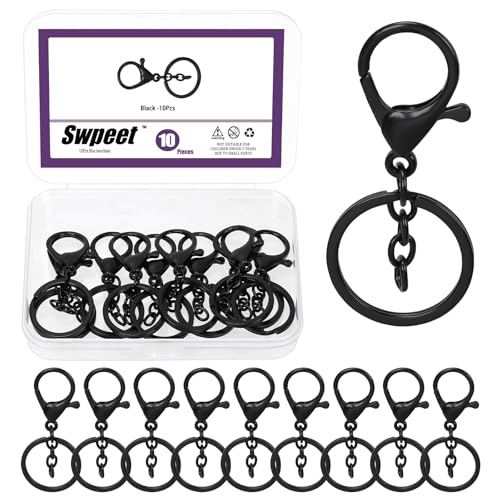 Swpeet 10pcs matte schwarze Hummer Claw Verschlüsse mit Schlüsselanhänger und Flach Split Schlüsselanhänger Ring Sortiment Kit, Schwenkverschlüsse Haken Clips Schwenkschnapps Haken für Taschengurt Swpeet 10pcs matte schwarze Hummer Claw Verschlüsse mit Schlüsselanhänger und Flach Split Schlüsselanhänger Ring Sortiment Kit, Schwenkverschlüsse Haken Clips Schwenkschnapps Haken für Taschengurt von Swpeet