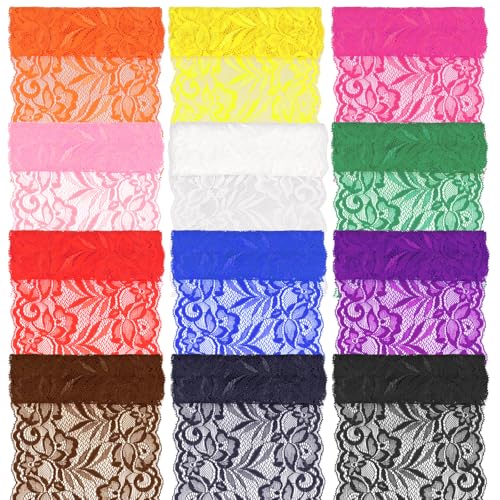 Swpeet 12 Rolls 5 Yard by 6" Breite gemischte Farben Spitze Stoff Stretch Elastic, Trim Spitze Band, elastische Näh Trim Band für Kleidungsstück, Stirnbänder, Hochzeit Bouquet Swpeet 12 Rolls 5 Yard by 6" Breite gemischte Farben Spitze Stoff Stretch Elastic, Trim Spitze Band, elastische Näh Trim Band für Kleidungsstück, Stirnbänder, Hochzeit Bouquet von Swpeet