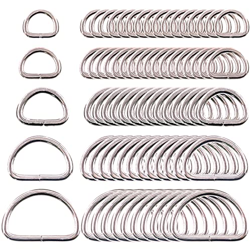 Swpeet 120 Stück D Ringe Schnalle Tasche Halbringe Gurtversteller,Metallringe Silber,15mm,19mm,25mm,32mm,38mm,Makramee Ringe Floral Hoops Ringe für Tasche Schnalle Gurte Rucksack von Swpeet