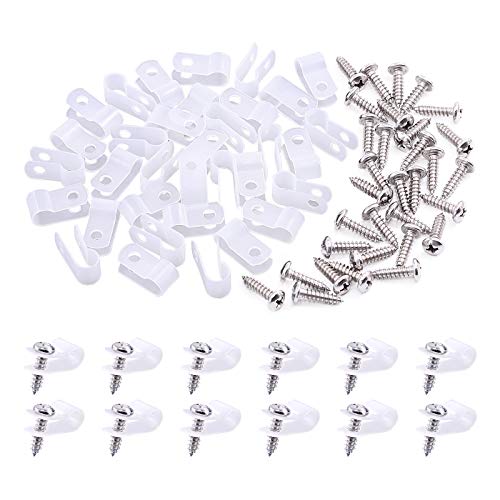 Swpeet 120 Stück weiße 1/4 Zoll Nylon Kunststoff R-Type Kabelklemmen Klemmen-Kit Nylon Schraube Befestigungsschnur Befestigungsclips mit 120 Stück Schrauben für Drahtmanagement (1/4 Zoll, weiß) von Swpeet