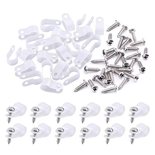 Swpeet 120 Stück weiß 3/8 Zoll Nylon Kunststoff R-Type Kabelclips Klemm-Kit Nylon Schraubmontage Schnurbefestigungsclips mit 120 Stück Schrauben für Drahtmanagement (3/8 Zoll), weiß) von Swpeet