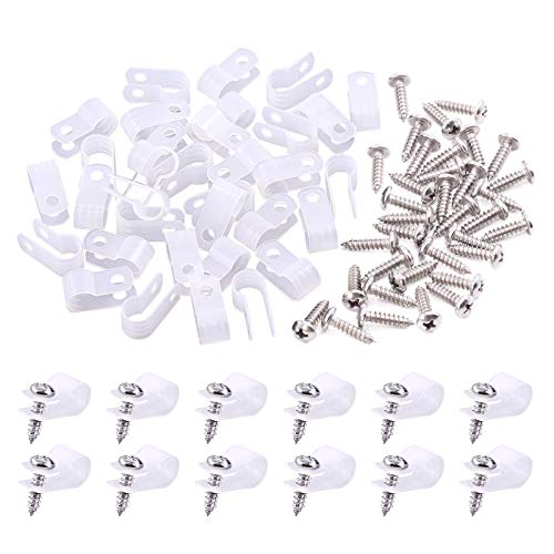 Swpeet 120 Stück weiß 5/16 Zoll Nylon Kunststoff R-Type Kabelclips Klemm-Kit Nylon Schraubmontage Schnurbefestigungsclips mit 120 Stück Schrauben für Drahtmanagement (5/16 Zoll), weiß) von Swpeet