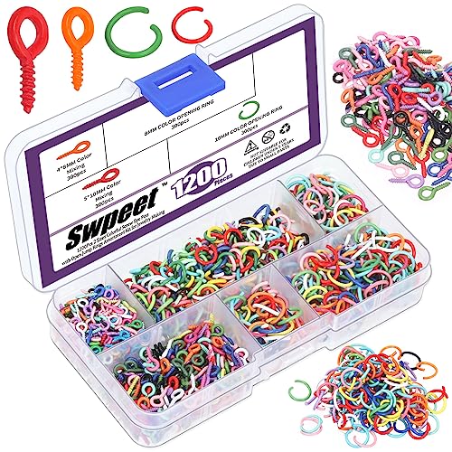 Swpeet 1201Pcs 4 Stil 4×8mm/5×10mm/8mm/10mm Bunte Kleine Schraube Eye Pin und Offene Sprung Ringe Set, Eye Pins Haken und Sprung Ringe, Ösen Schraube Gewinde Clasps Haken für DIY Kunsthandwerk Swpeet 1201Pcs 4 Stil 4×8mm/5×10mm/8mm/10mm Bunte Kleine Schraube Eye Pin und Offene Sprung Ringe Set, Eye Pins Haken und Sprung Ringe, Ösen Schraube Gewinde Clasps Haken für DIY Kunsthandwerk von Swpeet