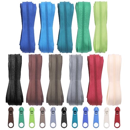 Swpeet 121Pcs in Set-33 Yards 11 Pcs 11 Farben #3 Nylon Spule Reißverschluss Nähen Reißverschlüsse Assorted Lightweight anpassungsfähig Reißverschluss mit 110 Pcs Reißverschluss Schieber Köpfe von Swpeet