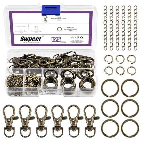 Swpeet 125Pcs Bronze Schlüsselanhänger Herstellung Set, 25Pcs Swivel Lanyard Snap Hook, 25P Schlüsselanhänger Ring, 25P Extender Ketten, 50P Open Jump Ringe, Swivel Hummer Verschlüsse Swpeet 125Pcs Bronze Schlüsselanhänger Herstellung Set, 25Pcs Swivel Lanyard Snap Hook, 25P Schlüsselanhänger Ring, 25P Extender Ketten, 50P Open Jump Ringe, Swivel Hummer Verschlüsse von Swpeet