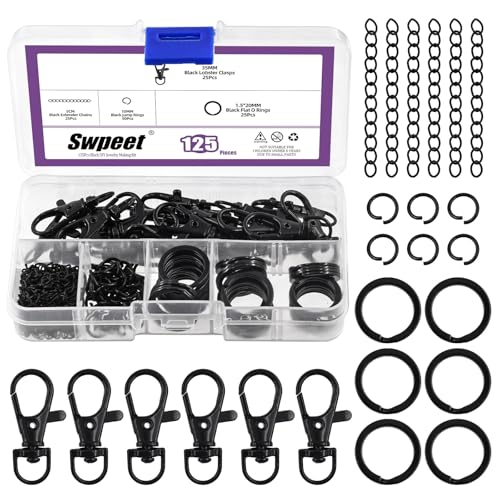 Swpeet 125Pcs schwarzer Schlüsselanhänger Herstellung Set, 25Pcs Swivel Lanyard Snap Hook, 25P Schlüsselanhänger Ring, 25P Extender Ketten, 50P Open Jump Ringe, Swivel Hummer Verschlüsse Swpeet 125Pcs schwarzer Schlüsselanhänger Herstellung Set, 25Pcs Swivel Lanyard Snap Hook, 25P Schlüsselanhänger Ring, 25P Extender Ketten, 50P Open Jump Ringe, Swivel Hummer Verschlüsse von Swpeet