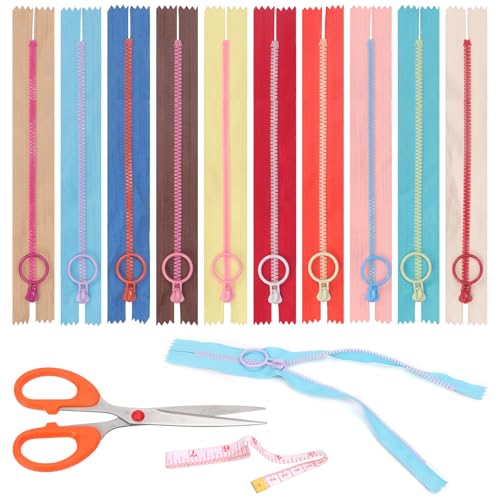 Swpeet 12P 15CM Resin Zipper Metal Ring Puller Colorful Sewing Pouch Bag DIY Sewing Craft Random Color (20cm) Band Maß Sortiment Kit, Spule Kunststoff Reißverschlüsse Nähen Reißverschlüsse von Swpeet