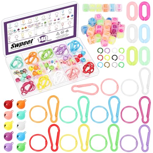 Swpeet 140pcs Mischfarben DIY Schmuck Zubehör Sortiment Kit, einschließlich Frühling Snap Haken, Bindering, Alphabet Würfel Perle, Verbindungsring, Jingle Glocke und Open Jump Ringe für DIY Schmuck von Swpeet